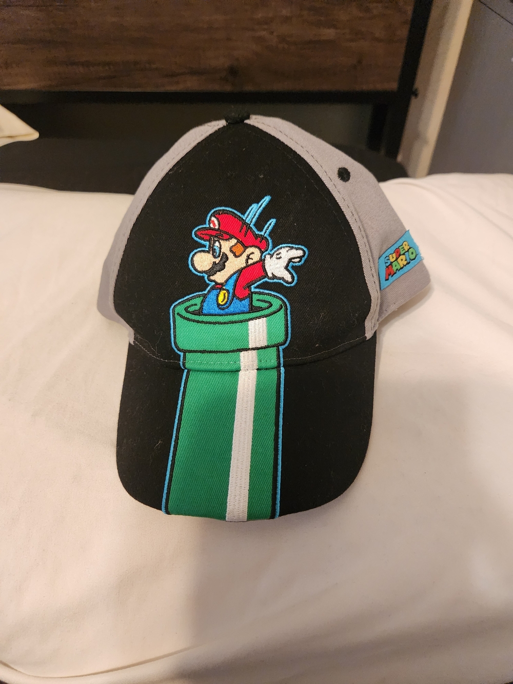 Nintendo Super Mario Black & Gray Kids Cap with Green Pipe and Red Mario